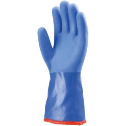 Lot 10 paires de gants PVC bleu anti-froid, 35 cm, doublure amovible