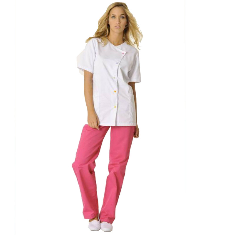 JUSTINE Tunique medicale femme manches courtes blanc