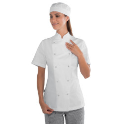 Veste de chef de cuisine femme en coton blanc à manches courtes LADY CHEF